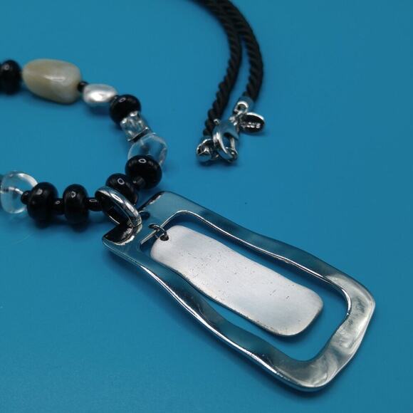 Chico's Long Beaded Necklace, Two Layer Pendant, Lucite Beads, Satin Cord, 34 In - Picture 7 of 13